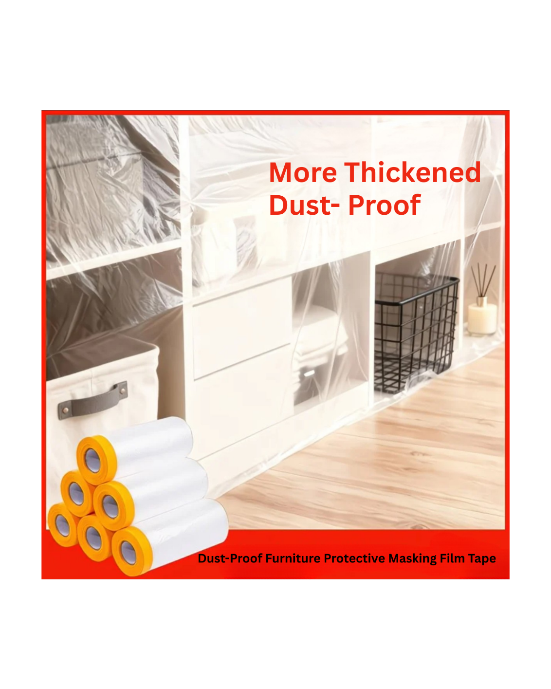 Masking Tape Film – Painting Protection Cover, Plastic Drop Cloth, Dust Shield